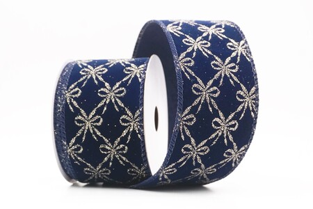 Blue Glitter Tied Bow Pattern Wired Ribbon_KW0463GC-4-4
